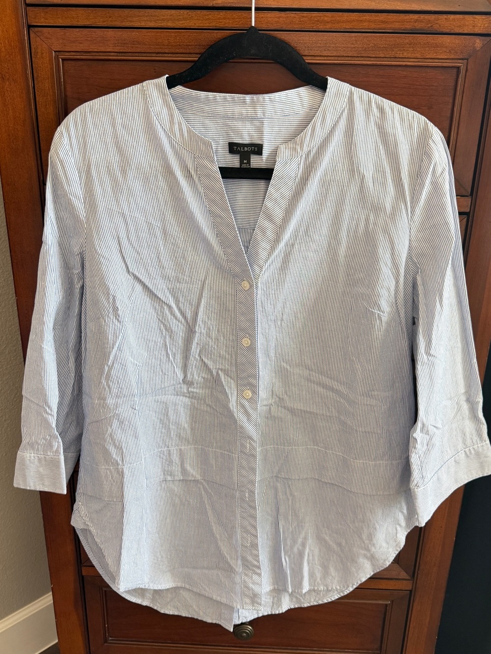 Talbots Blue and White Striped Button-Front Shirt